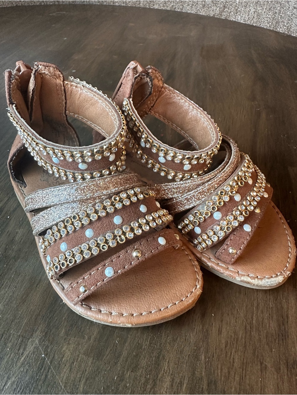 Girls Brown Jewel-Embellished Sandals